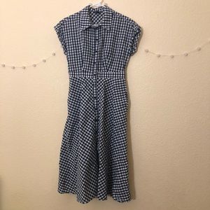 A-Line Collared 50's-style Blue Gingham Dress